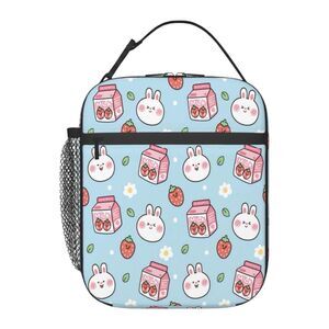 Bunny Milk Childs Insulated Soft Lunch Bag Thermal Blue Front and side Pockets